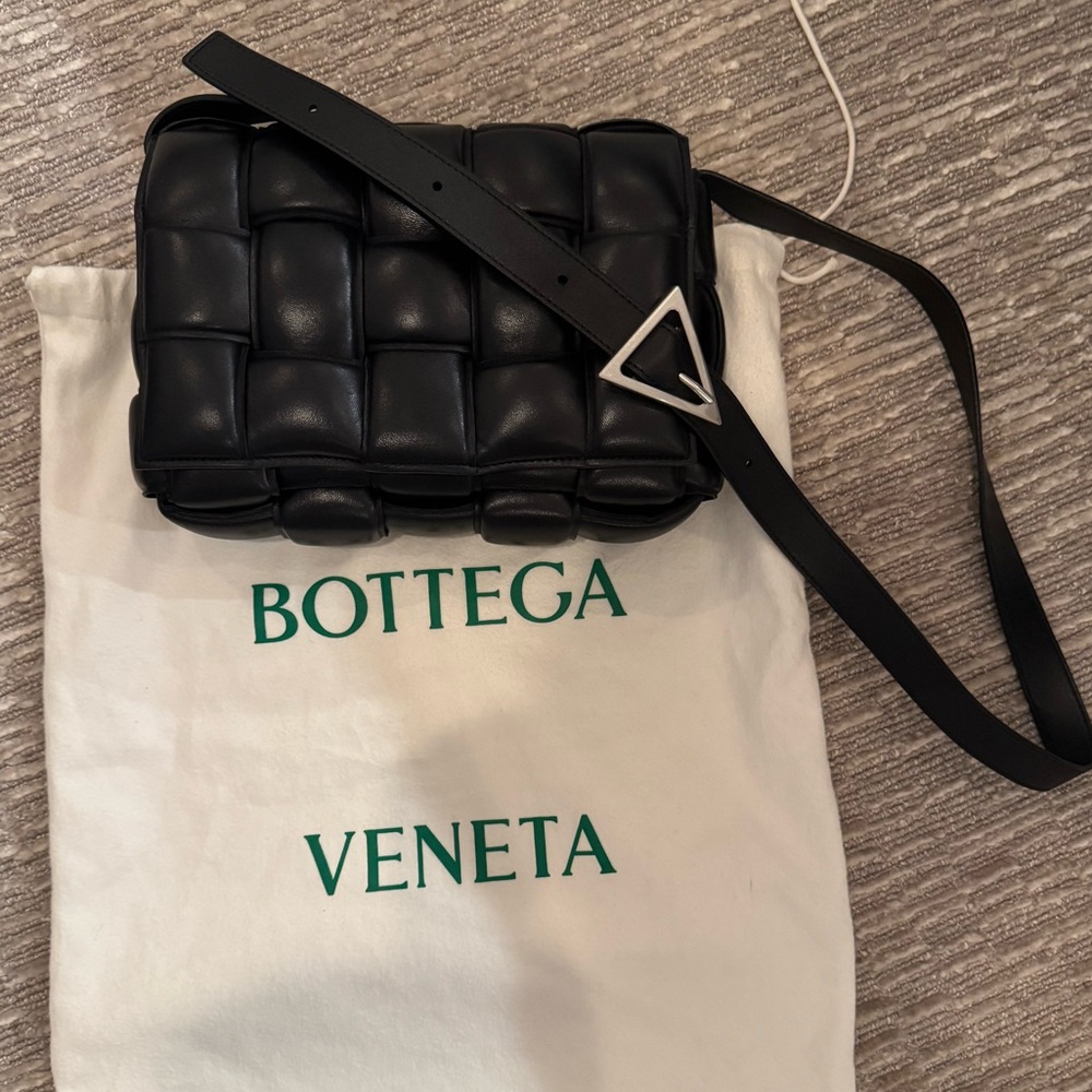 Bottega Veneta Padded Cassette Bag Black with Silver Hardware, Like New